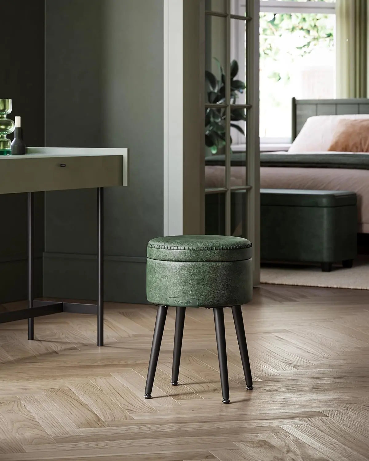 Sitzhocker mit Stauraum Kunstleder Waldgrün von Songmics