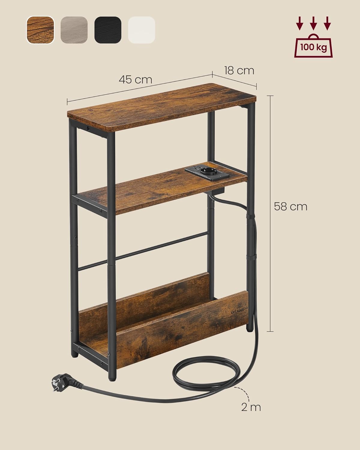 Beistelltisch mit Ladefunktion vintagebraun-tintenschwarz von Songmics