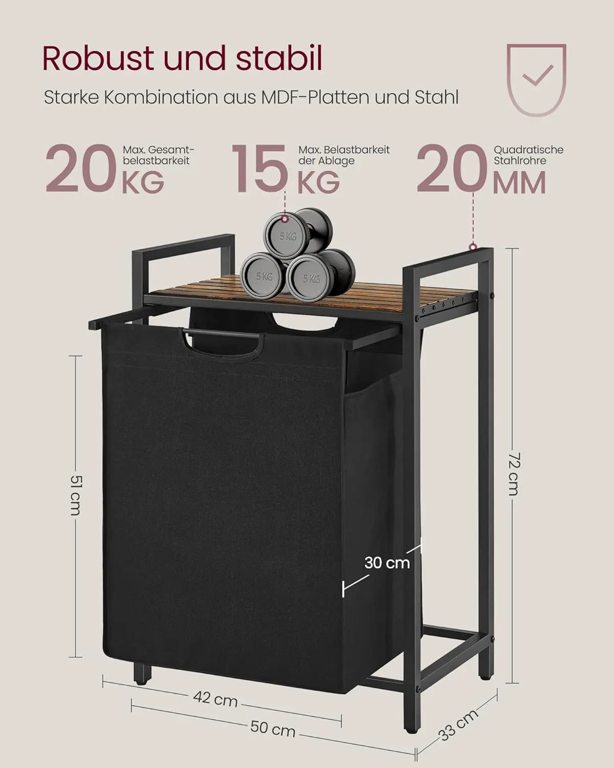 Wäschekorb mit Ablage, Vintage Braun von guteszeug.ch