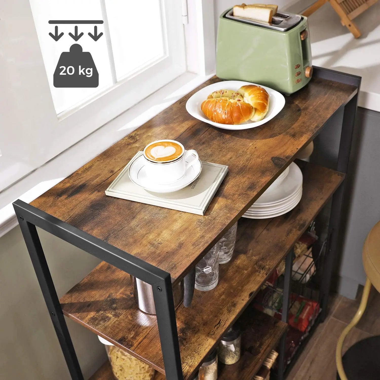 Küchenregal mit Metallkörben vintagebraun-schwarz 80cm breit von Songmics