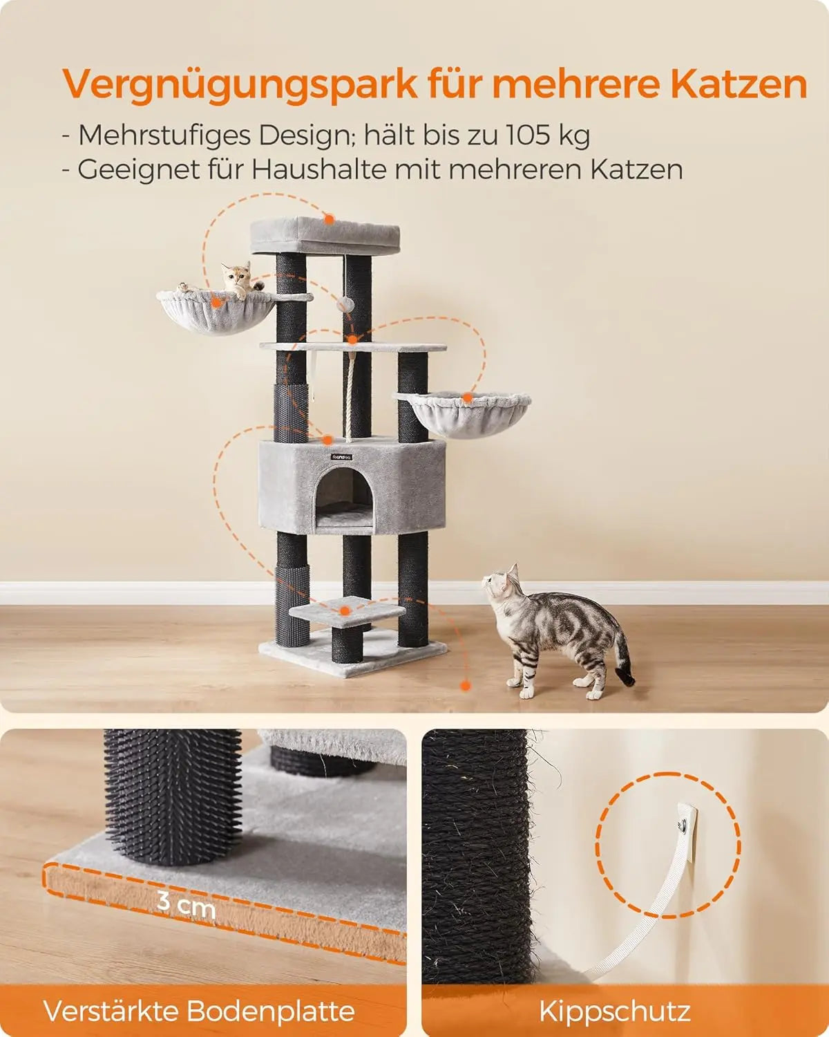 Kratzbaum für grosse Katzen Taubengrau-Schwarz von Songmics