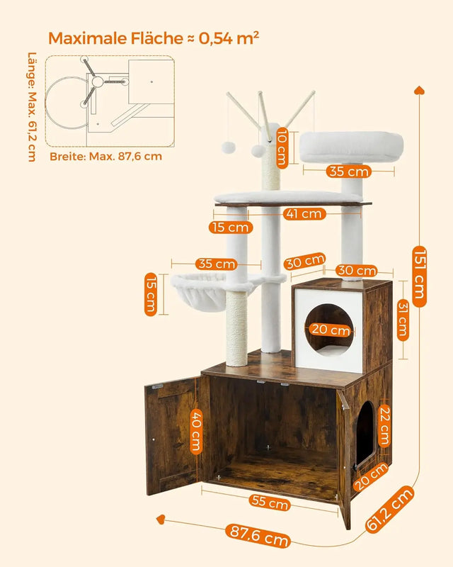 Kratzbaum 2-in-1 mit Katzenklo-Schrank vintagebraun von Songmics