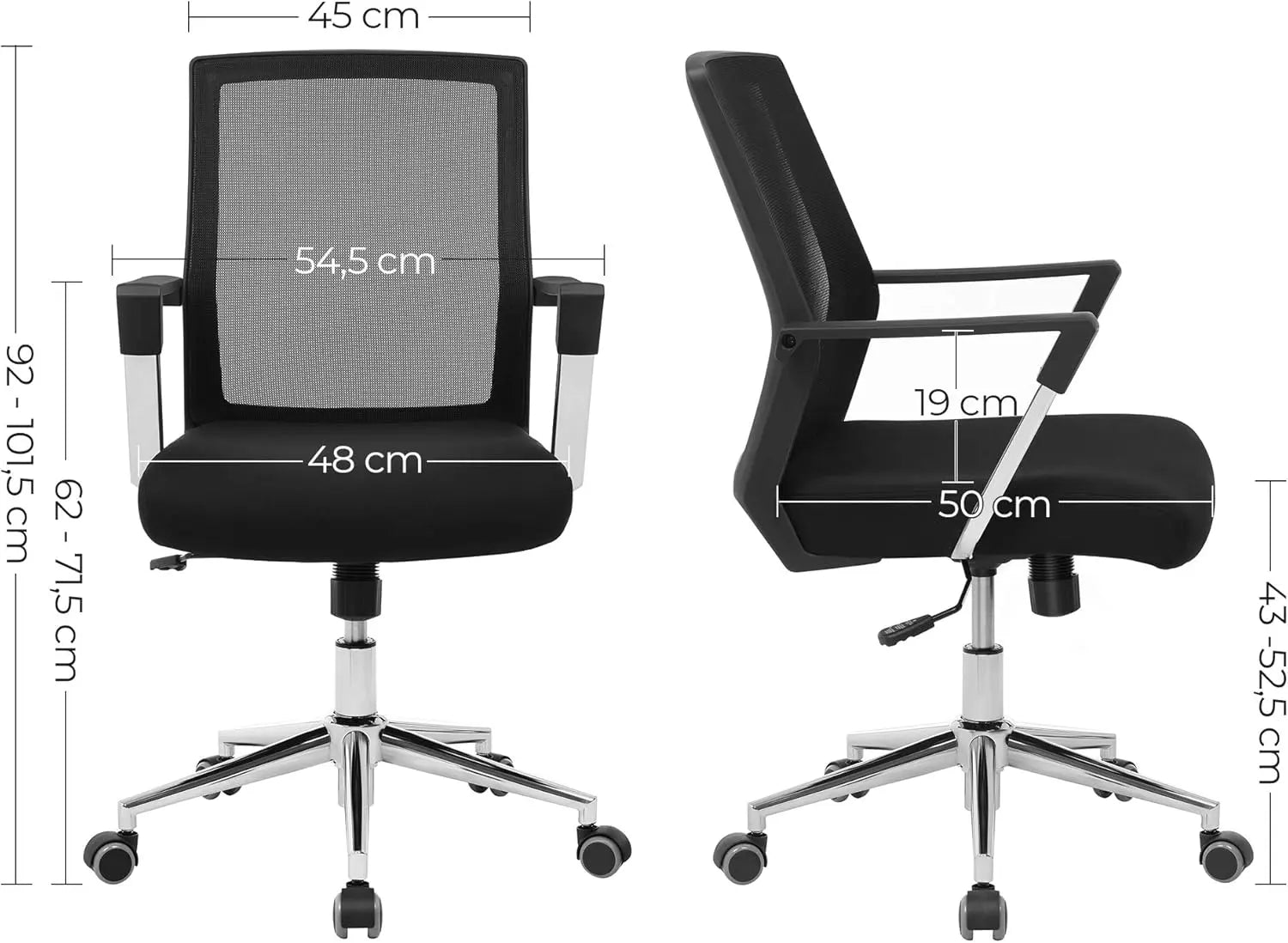Bürostuhl höhenverstellbar mit Netzrückenlehne schwarz von Songmics