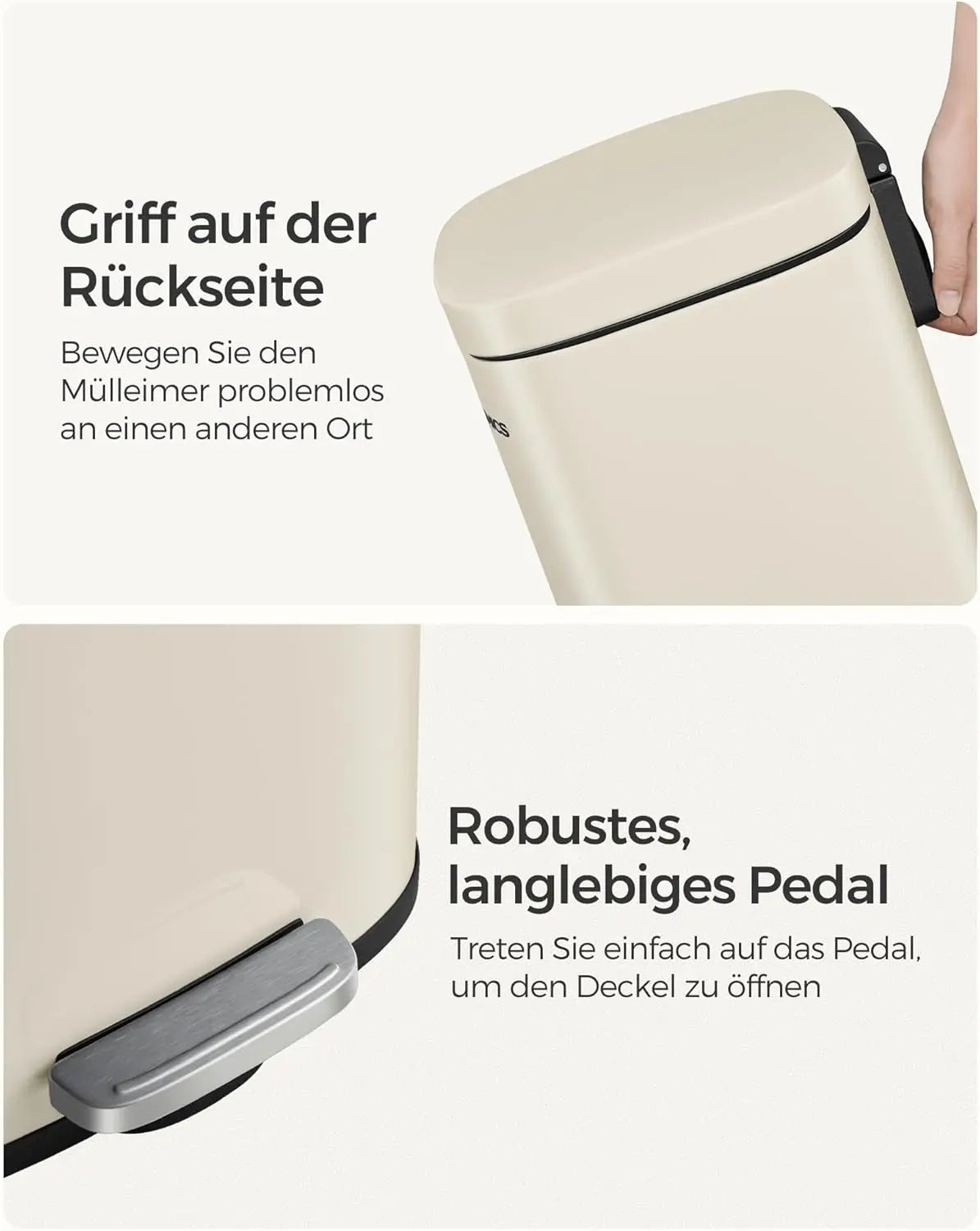 Treteimer 30L Softclose sandbeige Stahl von Songmics