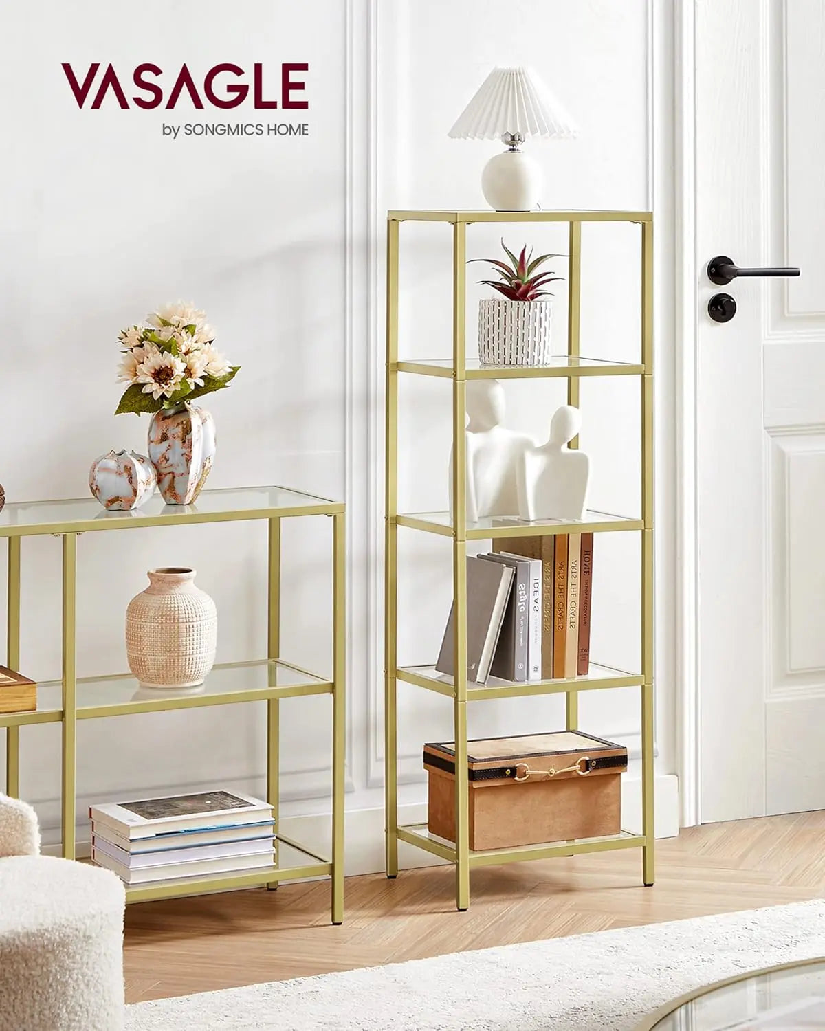 Regal mit 5 Ablagen transparent-gold von Songmics