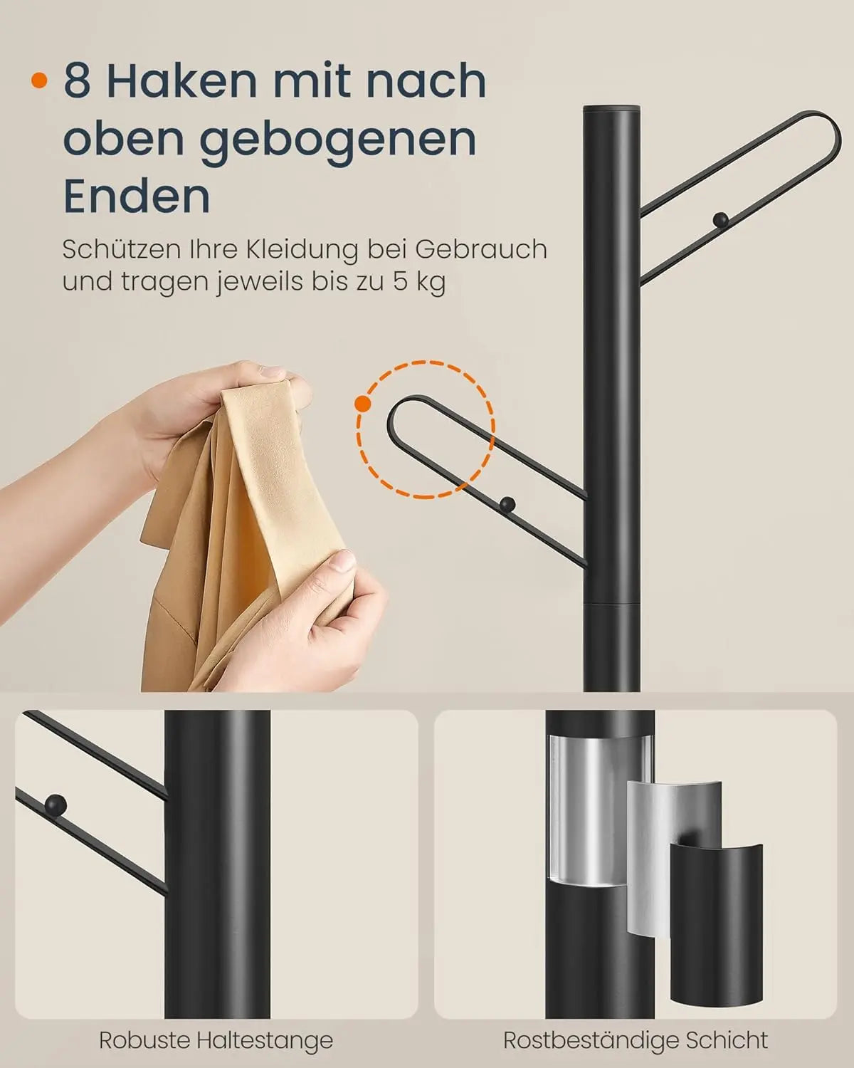 Garderobenständer Baumform mit 8 Haken Schwarz von Songmics