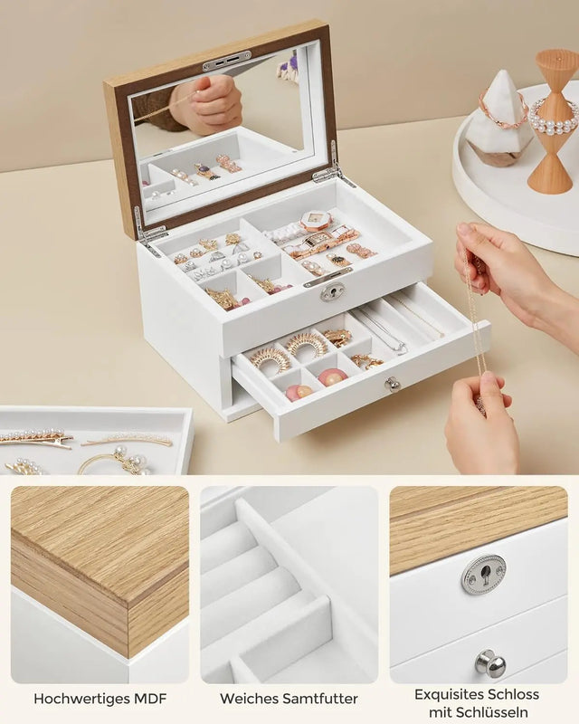 Schmuckkästchen mit Spiegel und Schubladen Weiss von Songmics