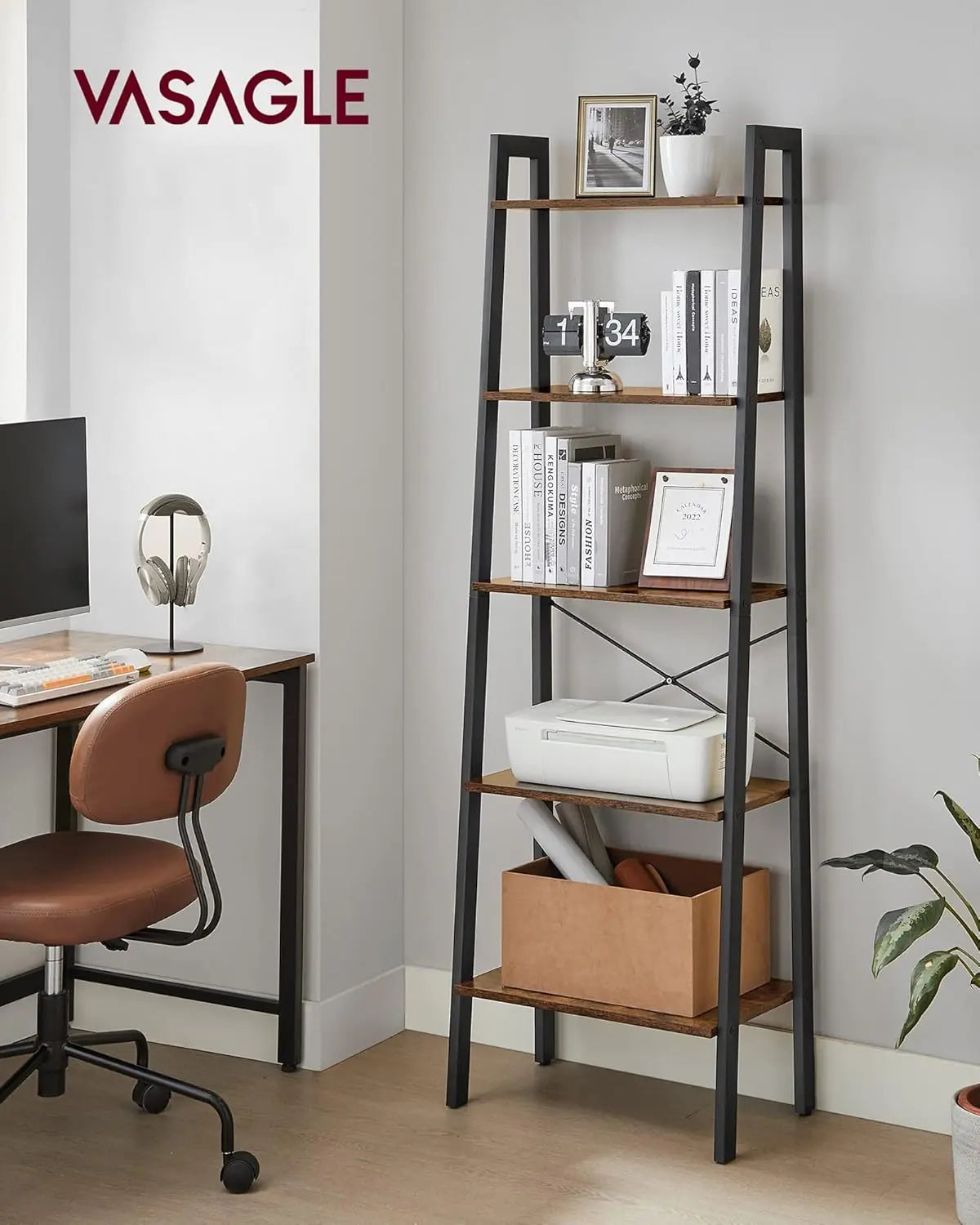 Standregal mit 5 Ablagen Vintagebraun-Schwarz von Songmics