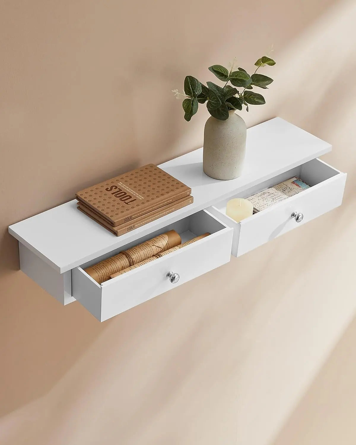 Wandregal mit Schubladen, modern, weiss von Songmics