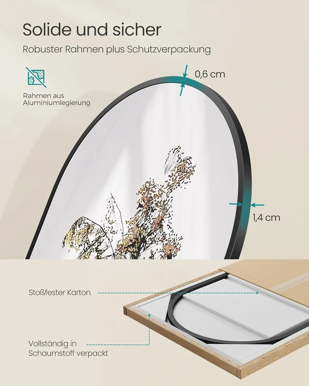 Standspiegel abgerundet 150x40cm Aluminium Schwarz von Songmics