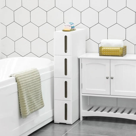 Nischenregal Rollwagen Schubladen Badregal Weiss-Braun von Songmics