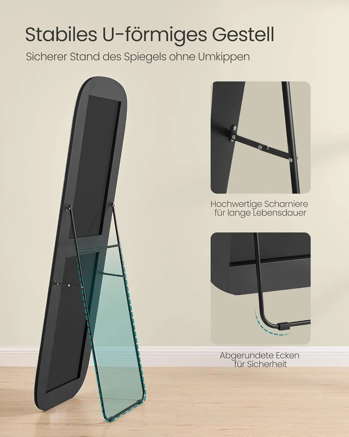Standspiegel 160x50cm Aluminium Schwarz von Songmics