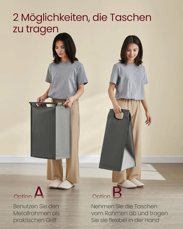 Wäschekorb 4 Fächer Abnehmbar Schiefergrau von Songmics