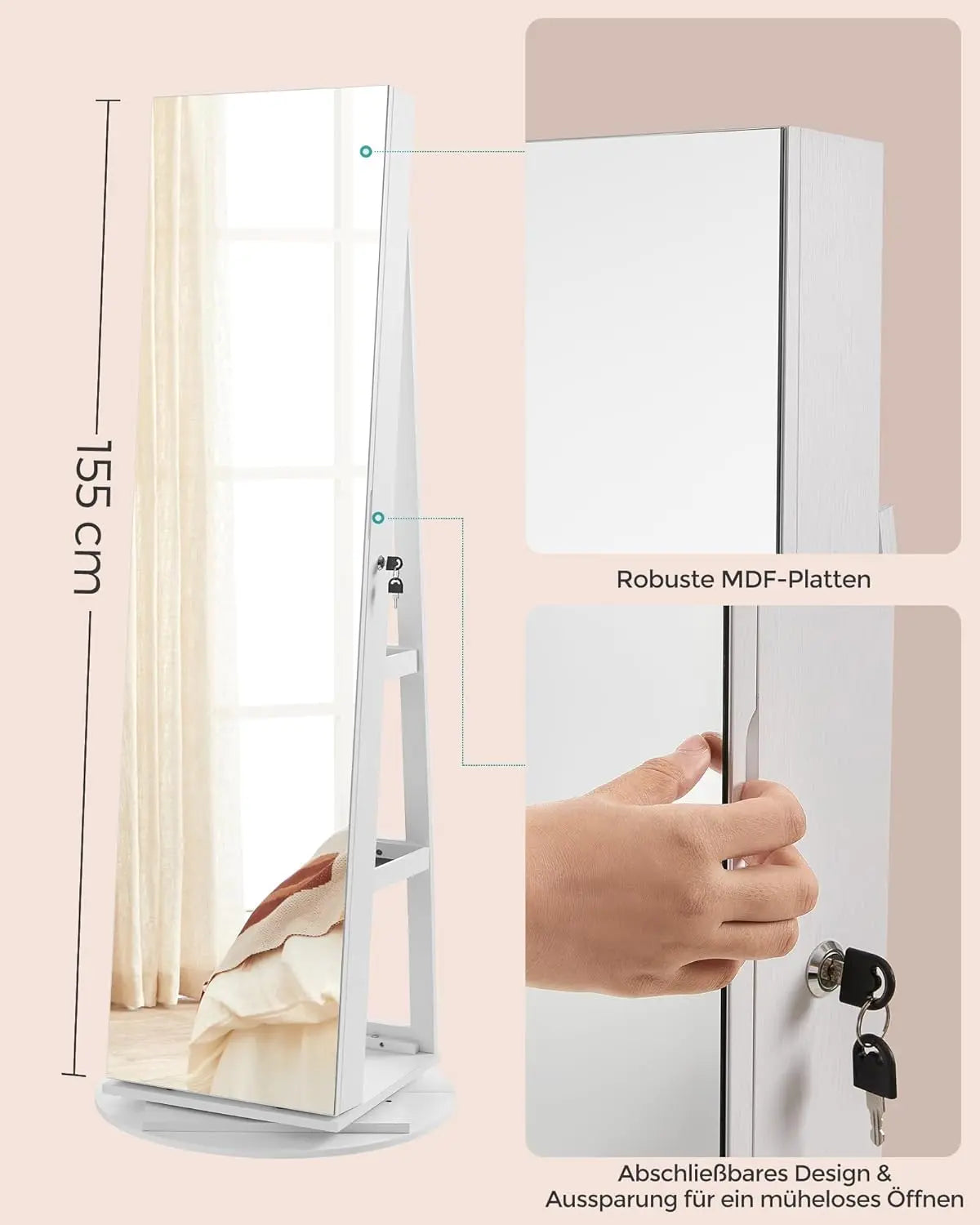 Schmuckschrank abschließbar 360° drehbar weiss von Songmics