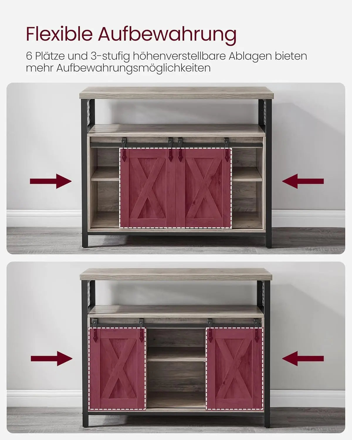Sideboard Landhausstil Verstellbare Ablagen Wohnzimmer Greige von Songmics