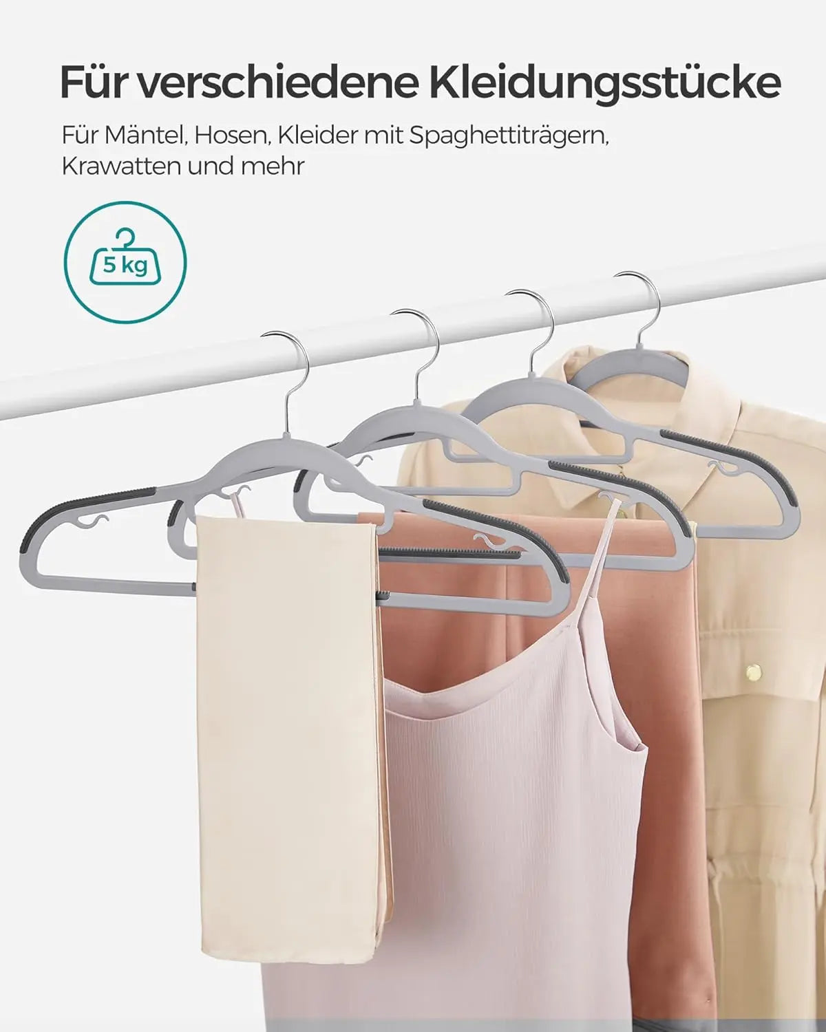 Kleiderbügel rutschfest platzsparend grau Kunststoff von Songmics