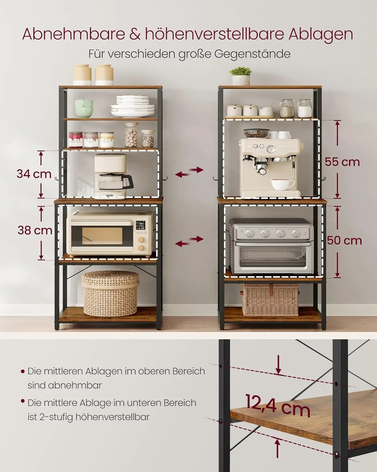 Küchenregal mit 6 Ablagen vintagebraun 80cm breit von Songmics