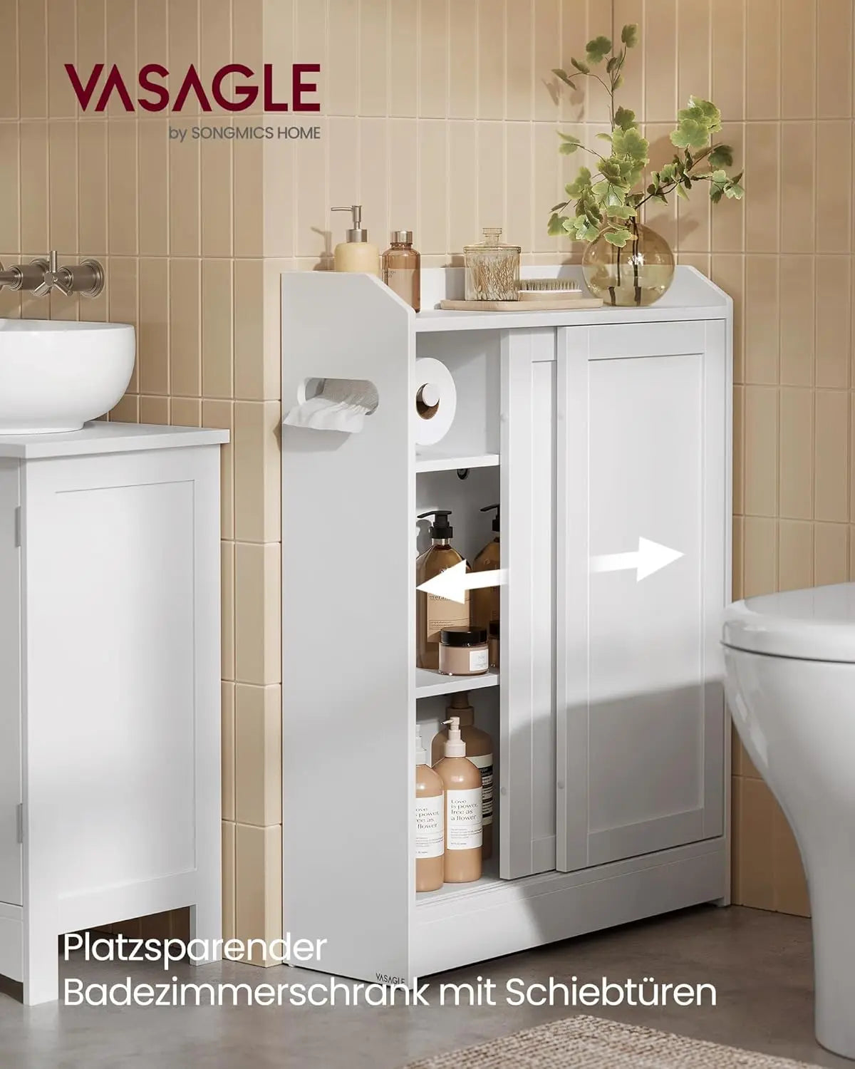 Badezimmerschrank mit Schiebetüren wolkenweiss von Songmics