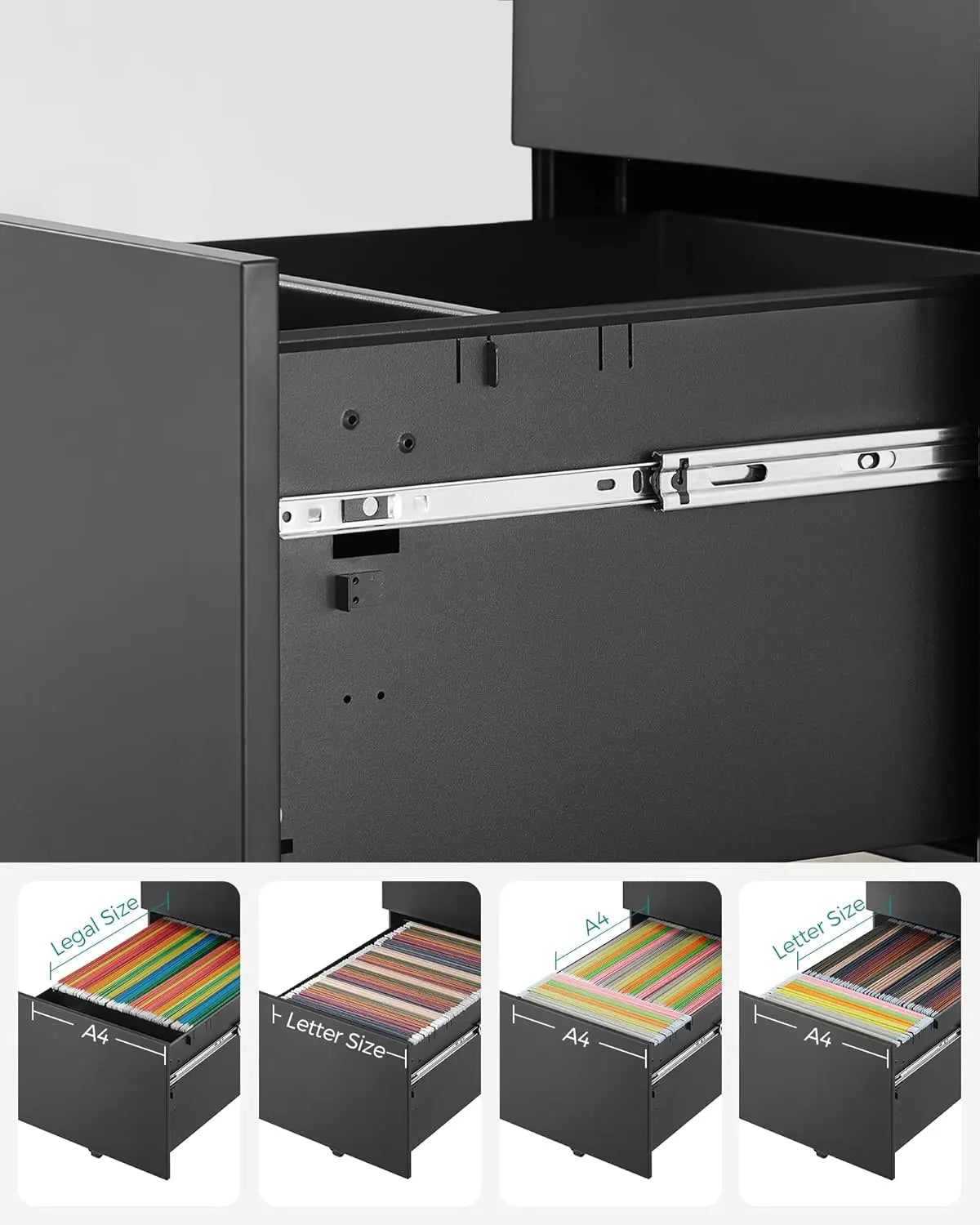 Rollcontainer Büroschrank mit Schubladen Schwarz von Songmics