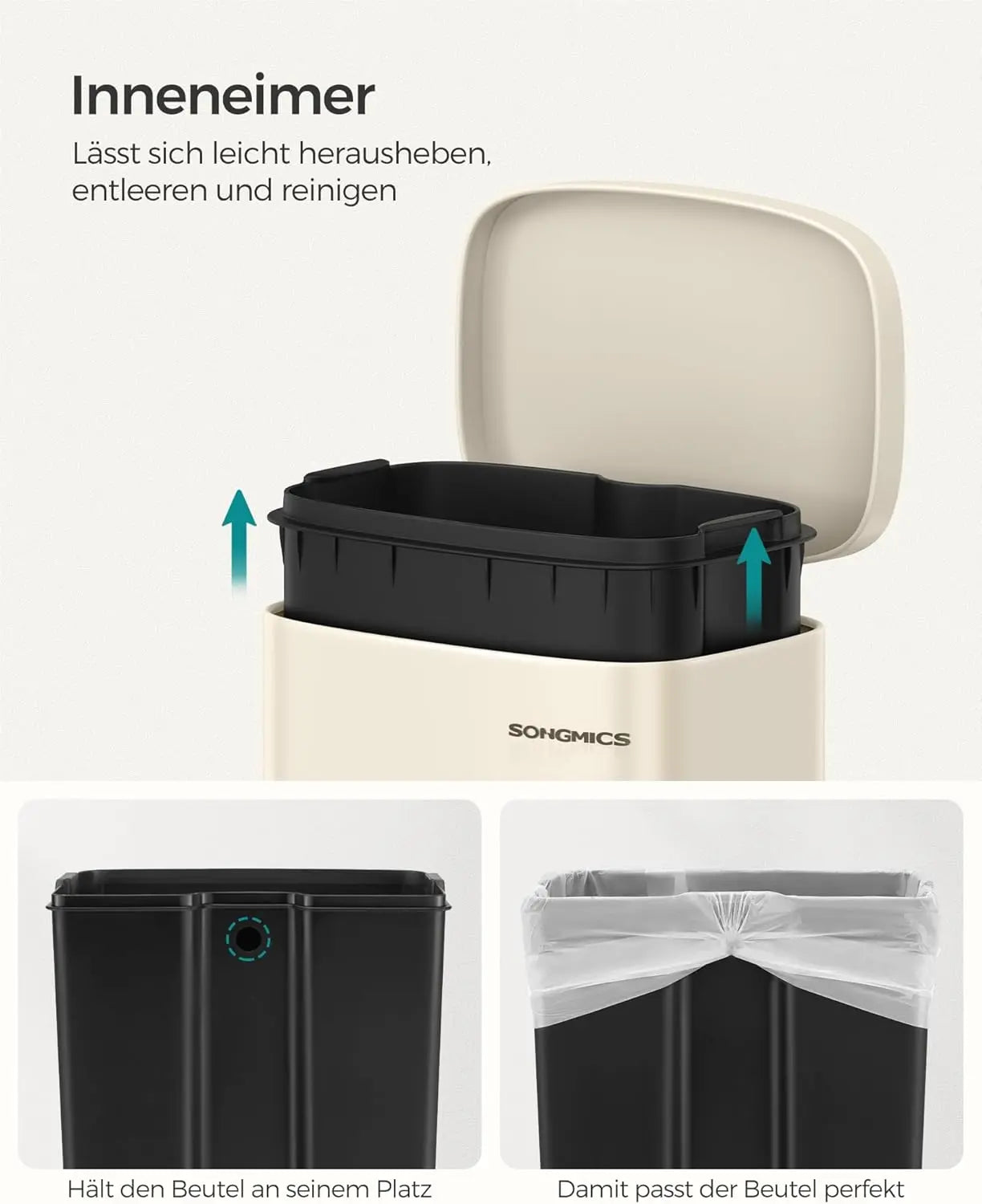 Treteimer 30L Softclose sandbeige Stahl von Songmics