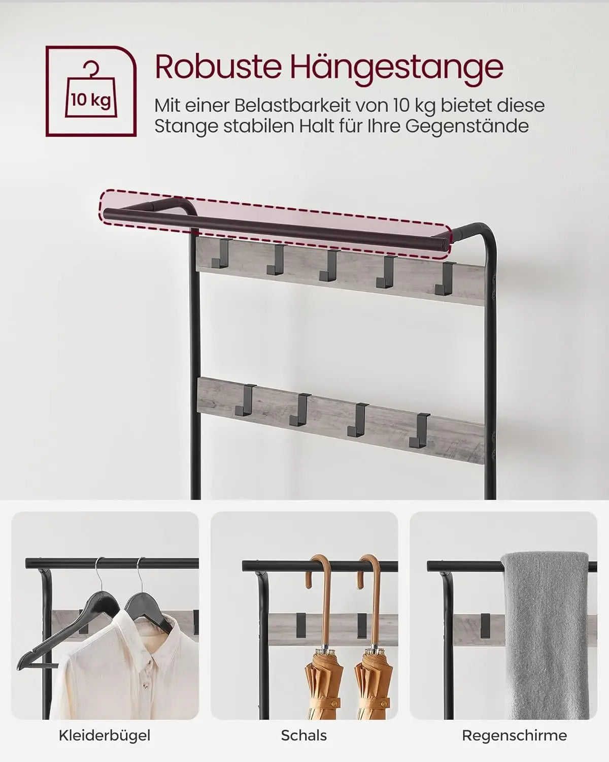 Garderobenständer mit Schuhbank Industrie-Design Greige von Songmics