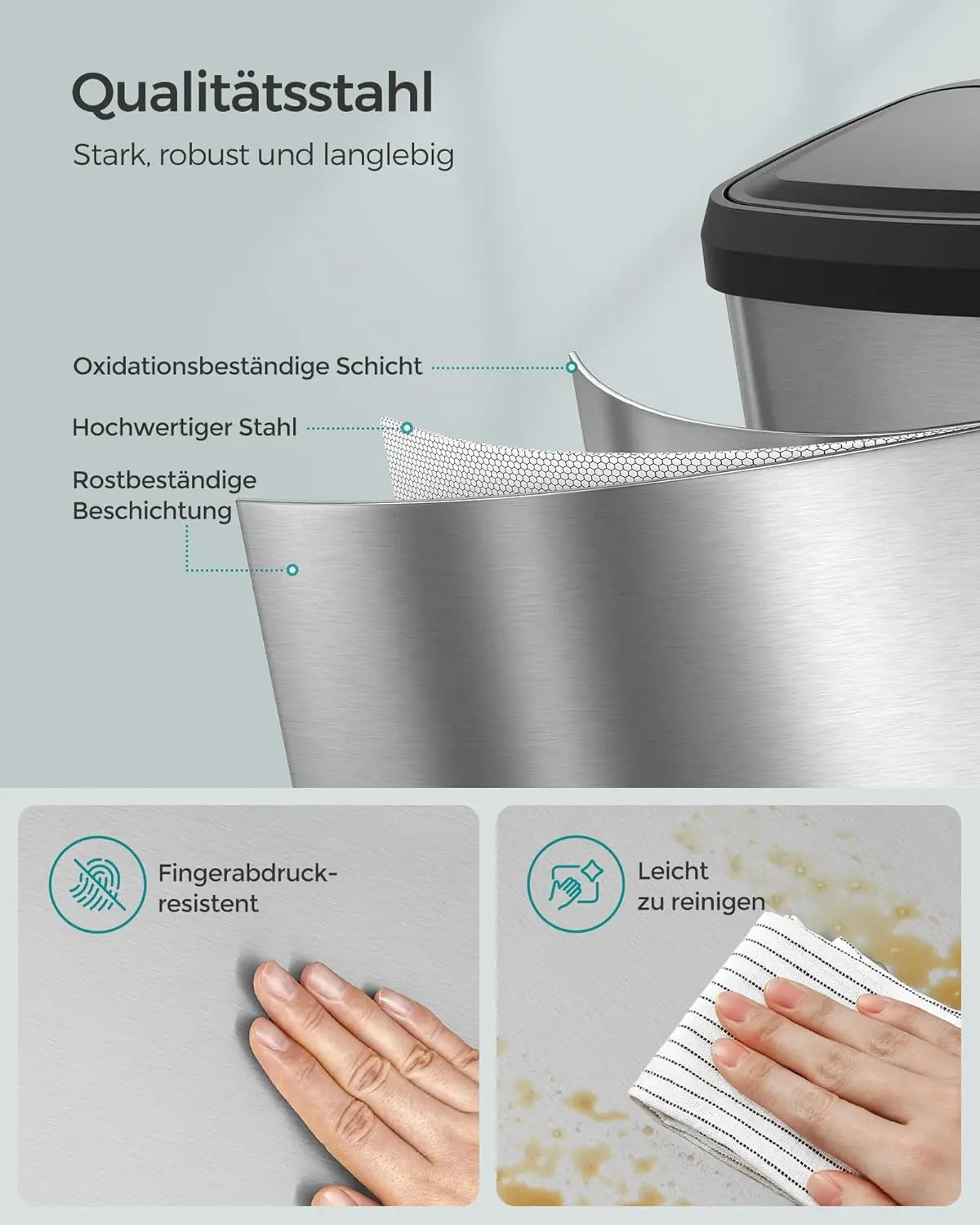 Abfalleimer 68L Pedal Silber Metall von Songmics