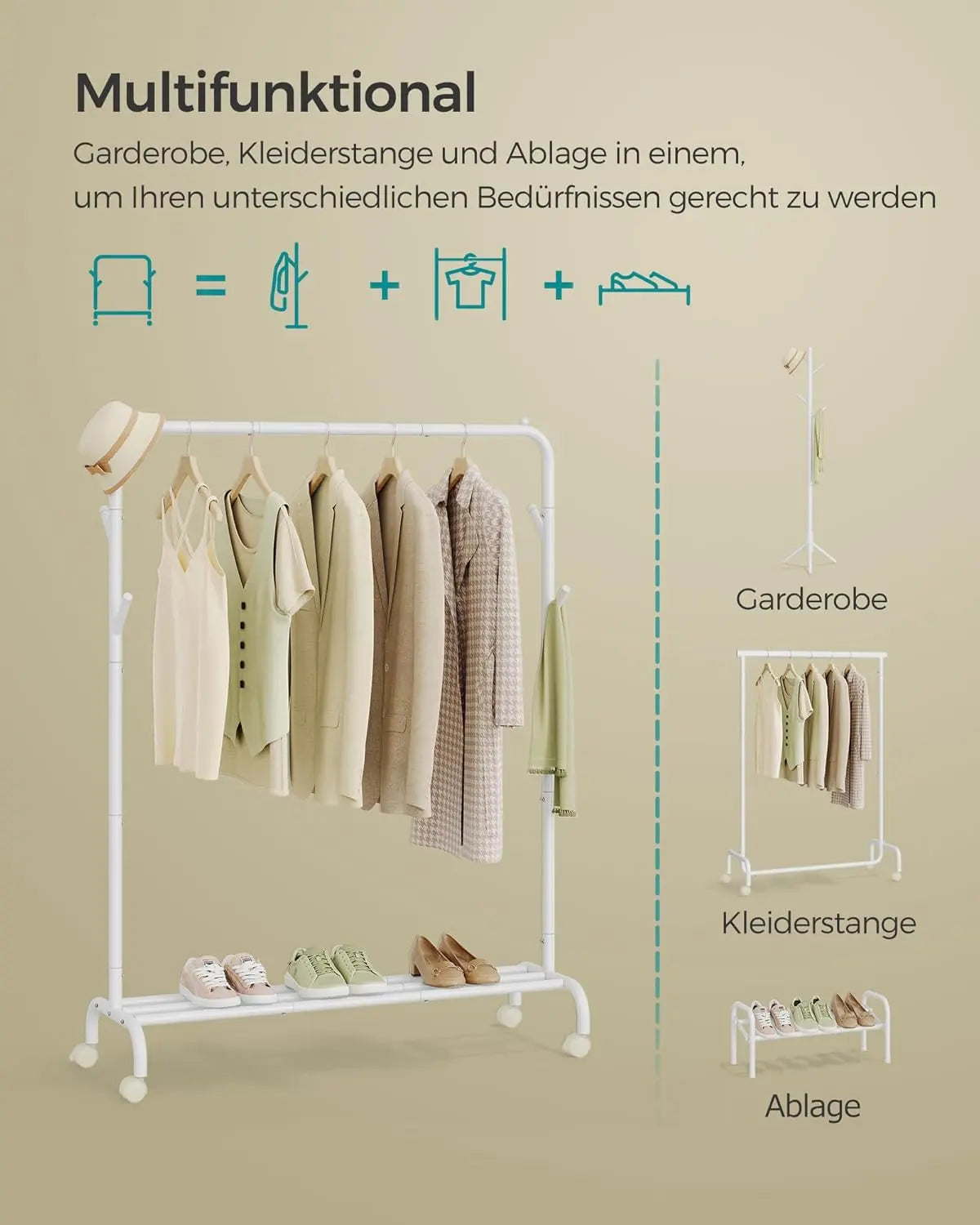 Kleiderständer Rollen 50kg weiss Stahl von Songmics