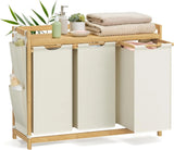 Wäschekorb Bambus 3 Fächer Cremeweiss von Songmics