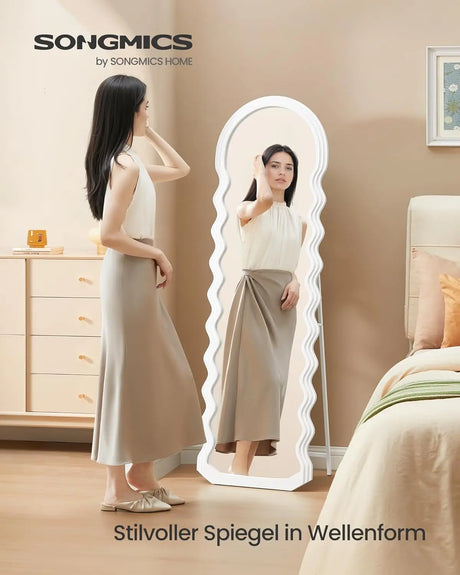 Standspiegel 160cm Wellendesign Weiss MDF von Songmics
