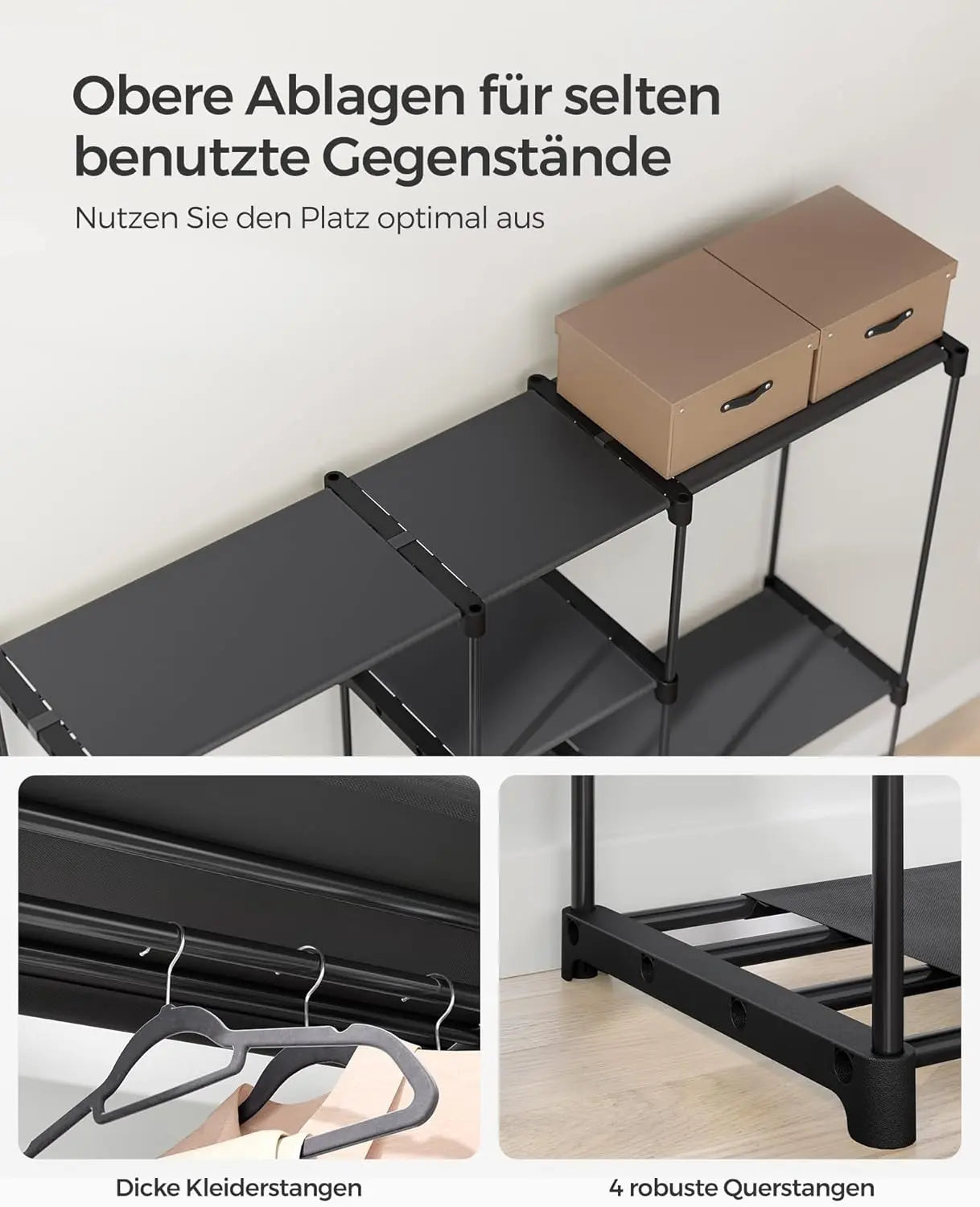 Kleiderschrank freistehend Metallrahmen tintenschwarz Stoff von Songmics