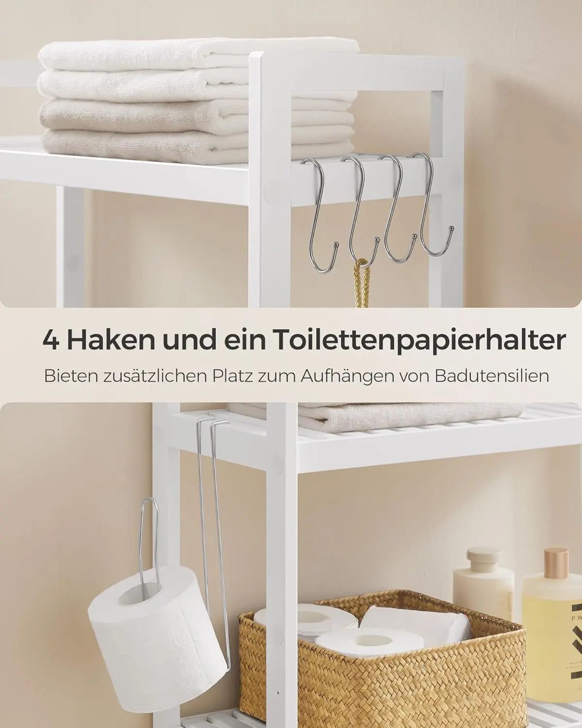 Toilettenregal Bambus 3 Ebenen Weiss von Songmics