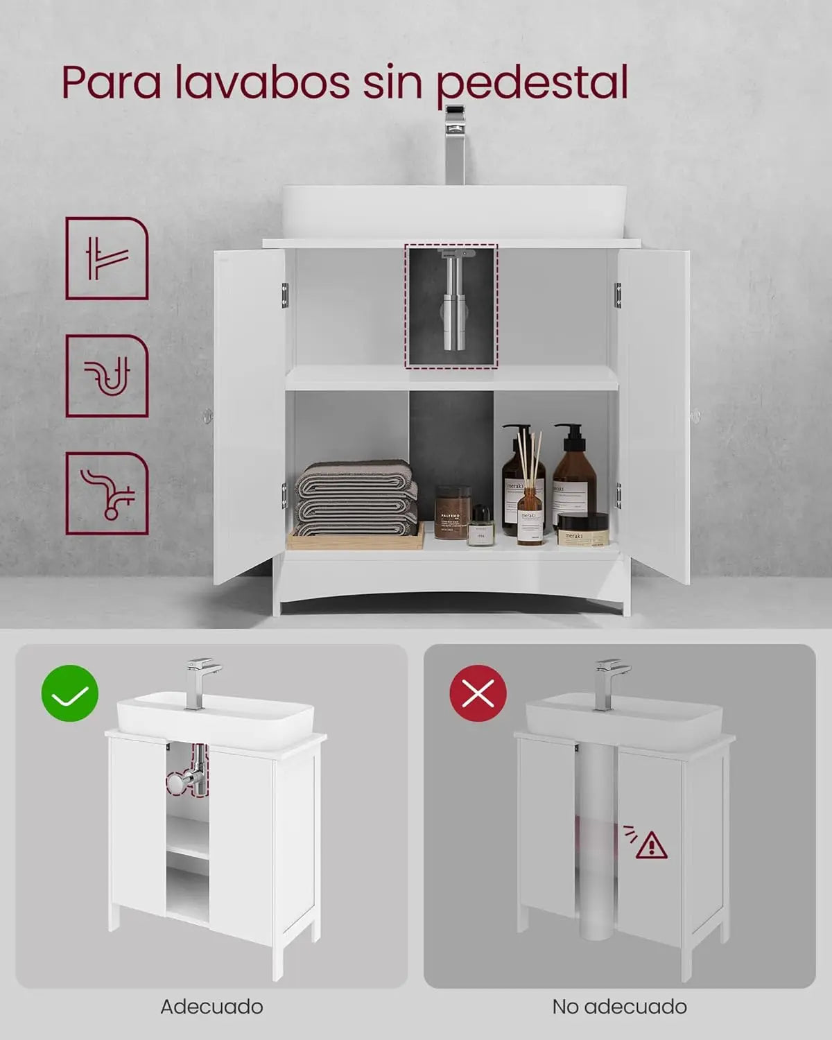 Waschbeckenunterschrank Badschrank mit Türen Weiss von Songmics