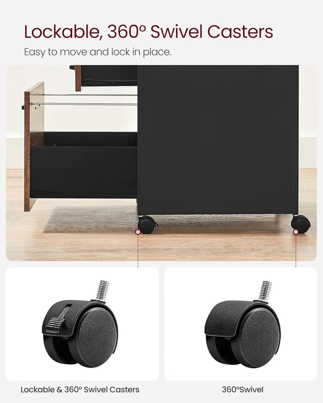 Aktenschrank mit Rollen, 2 Schubladen, Schwarz von Songmics