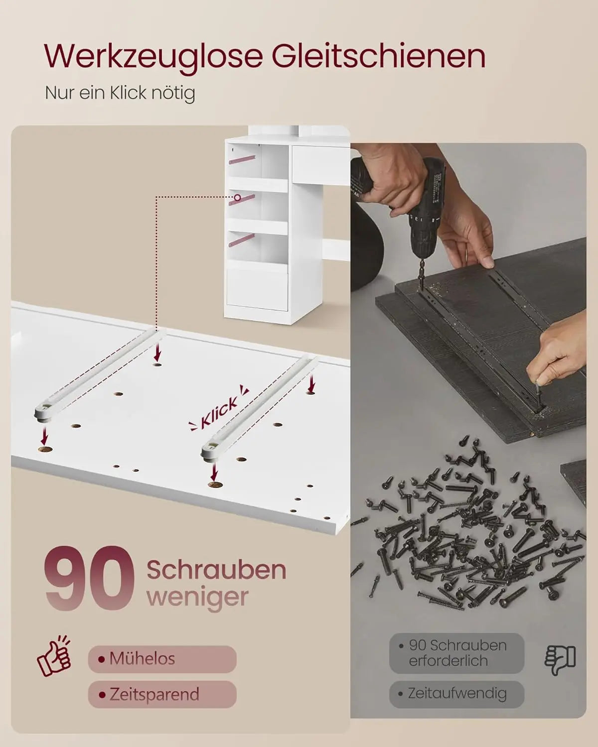 Schminktisch LED-Beleuchtung weiss Holz von Songmics