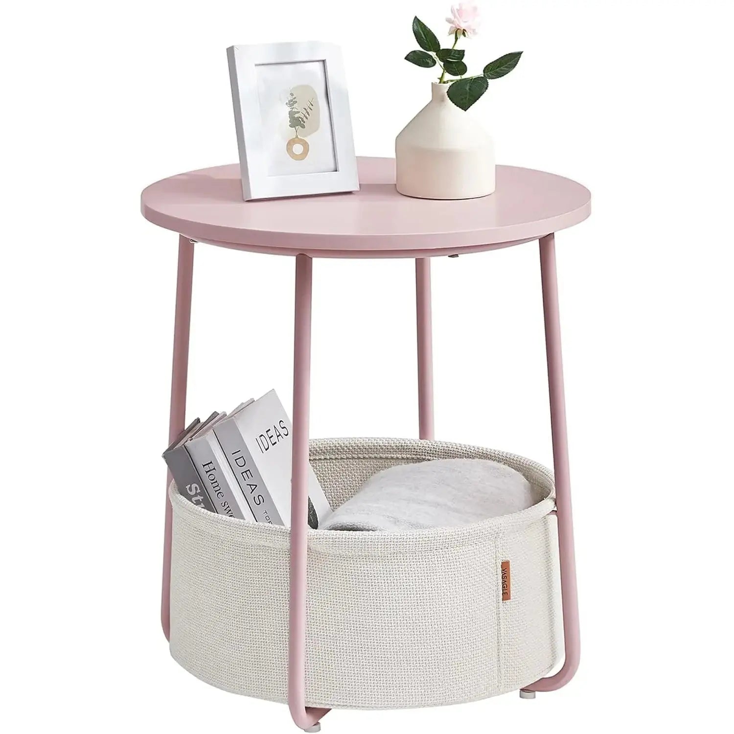Beistelltisch rund mit Stauraum pastellrosa von Songmics