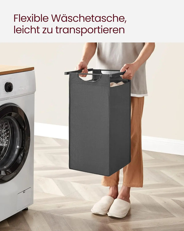 Wäschekorb mit 3 Fächern und Ablage, schiefergrau-anthrazitgrau von Songmics