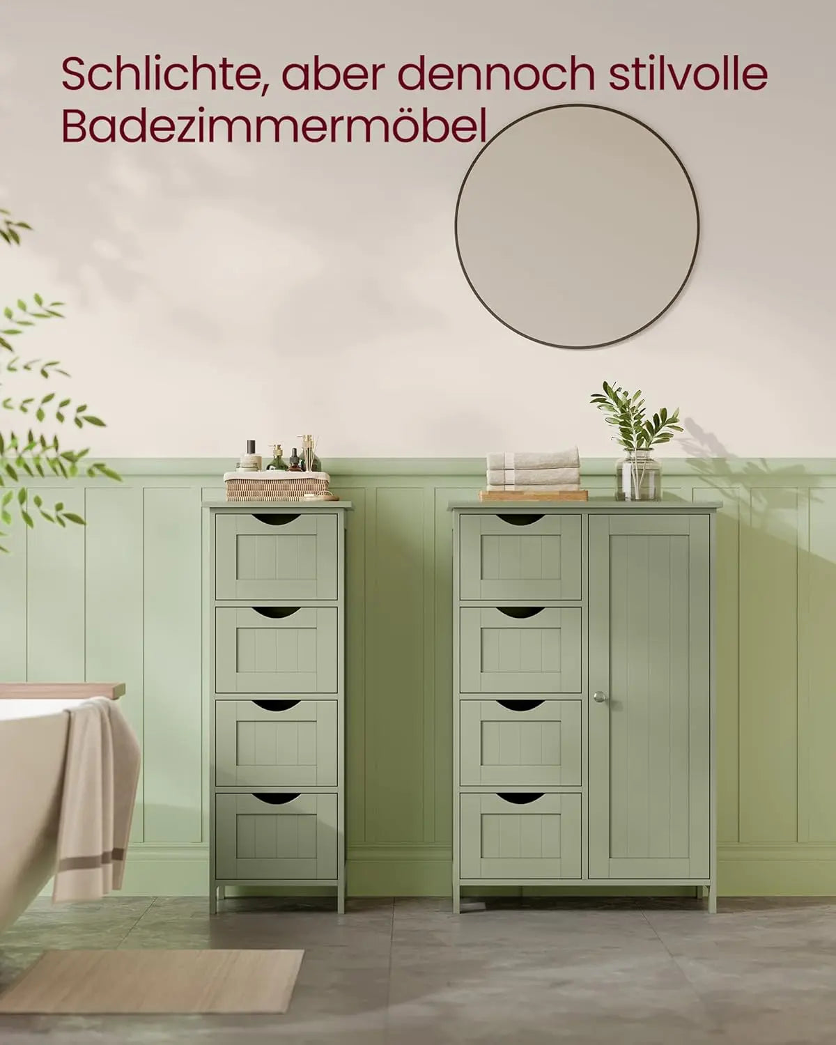 Badezimmerschrank schmal lorbeergrün 4 Schubladen von Songmics