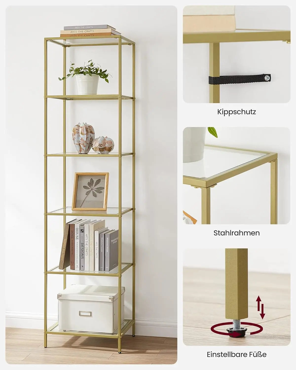 Regal mit 6 Ablagen Goldfarben von Songmics