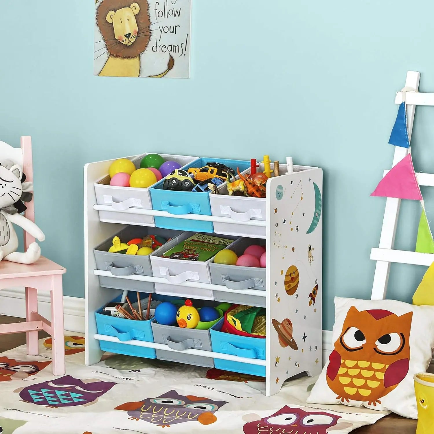 Kinderzimmerregal mit 9 Aufbewahrungsboxen Weltall Weiss von Songmics
