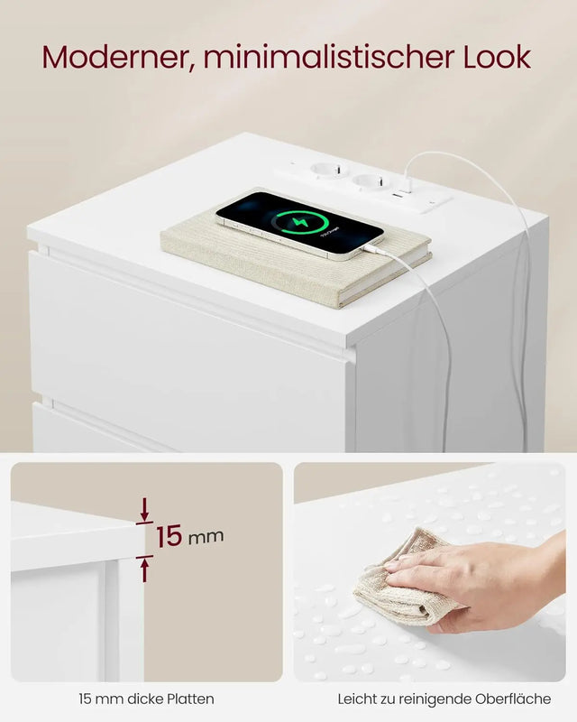 Nachttisch mit Steckdosenleiste, wolkenweiss von Songmics