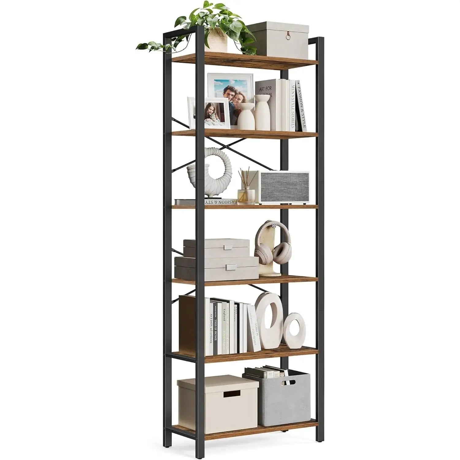 Bücherregal Industrie-Design 6 Ebenen Vintagebraun von Songmics