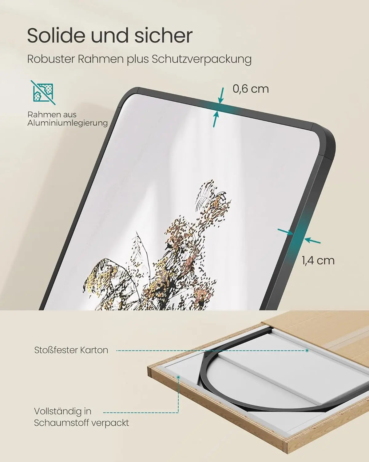 Standspiegel 150x40cm Aluminium Schwarz von Songmics