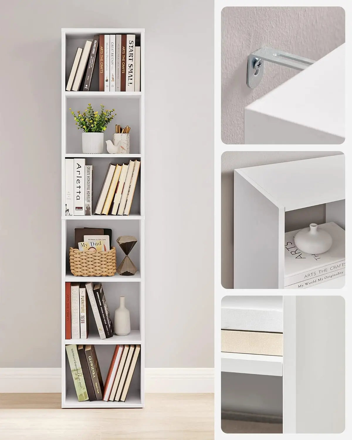 Bücherregal 6-stöckig Offenes Standregal Wolkenweiss, 24 x 40 x 178,5 cm von Songmics