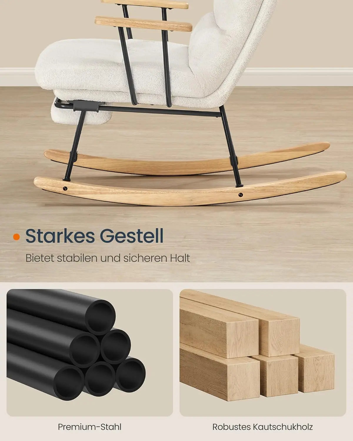 Schaukelstuhl Verstellbar Belastbar Fleece Cremeweiss von Songmics