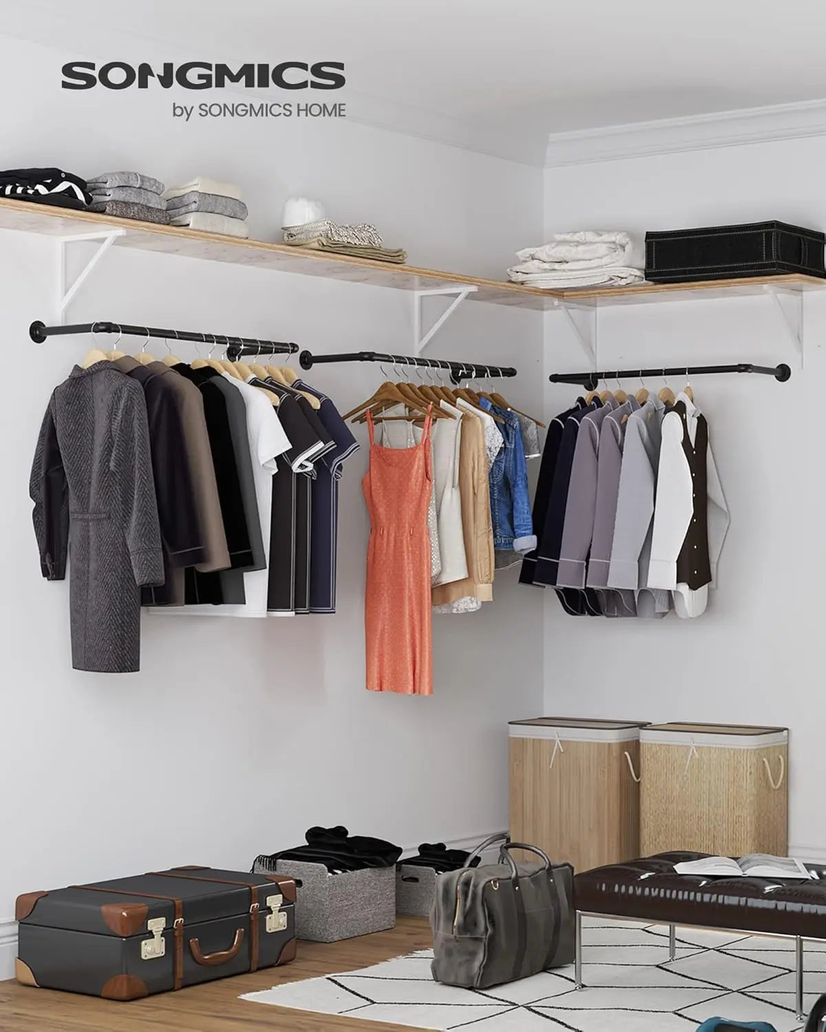 Kleiderstangen Wandmontage platzsparend Industrie-Design schwarz von Songmics