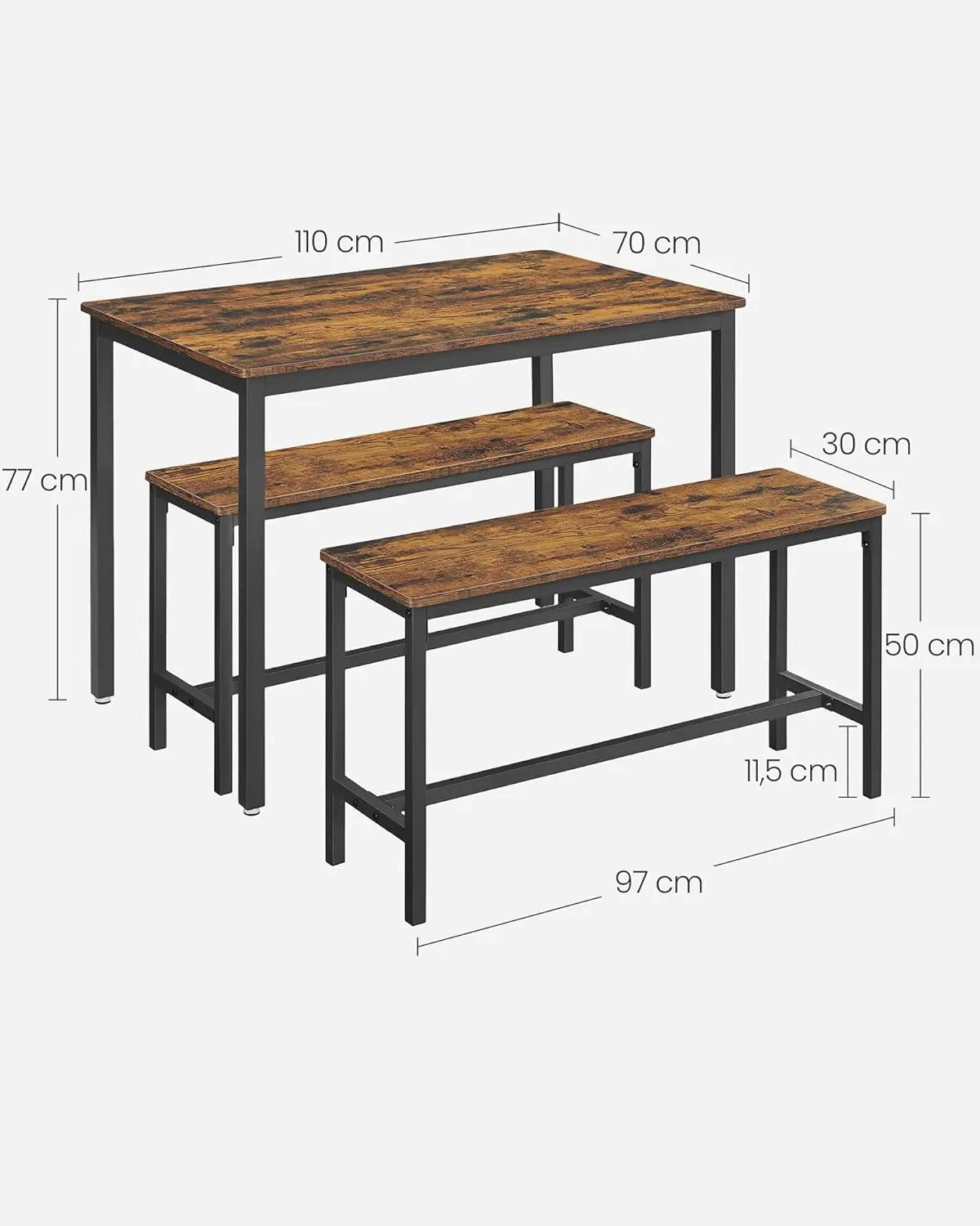 Esstisch-Set 3-teilig vintagebraun Stahl von Songmics