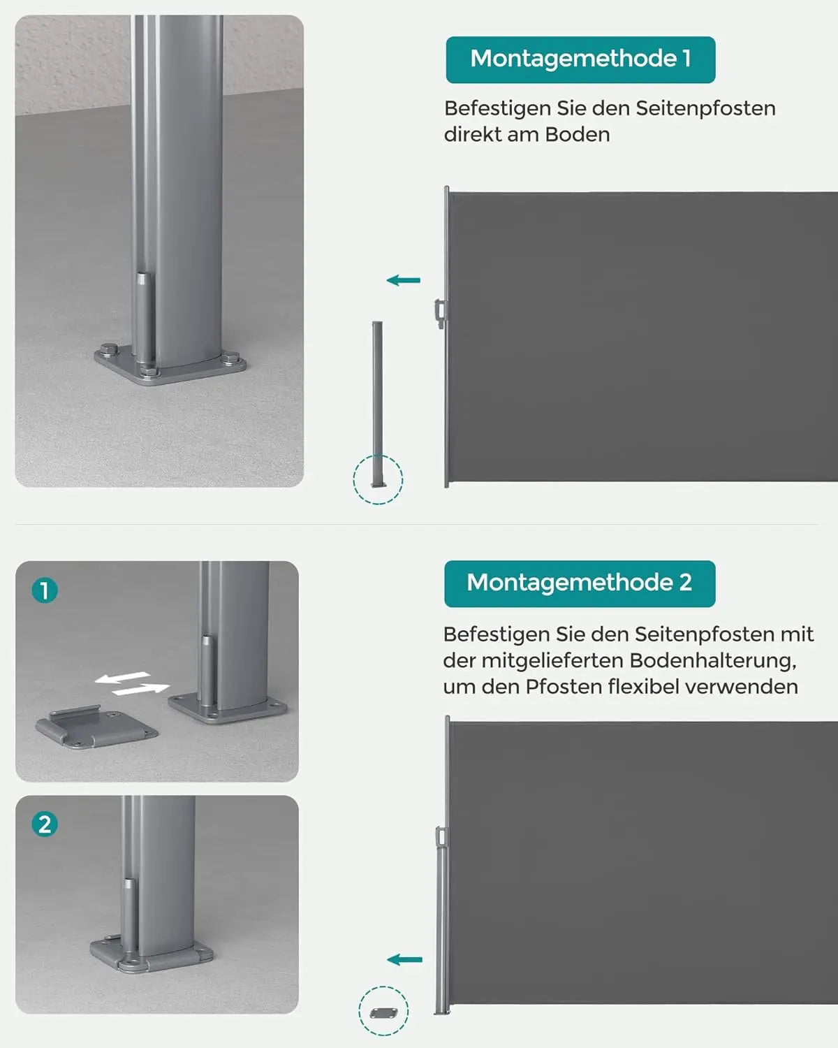 Seitenmarkise ausziehbar 200x400cm Anthrazit Alu von Songmics