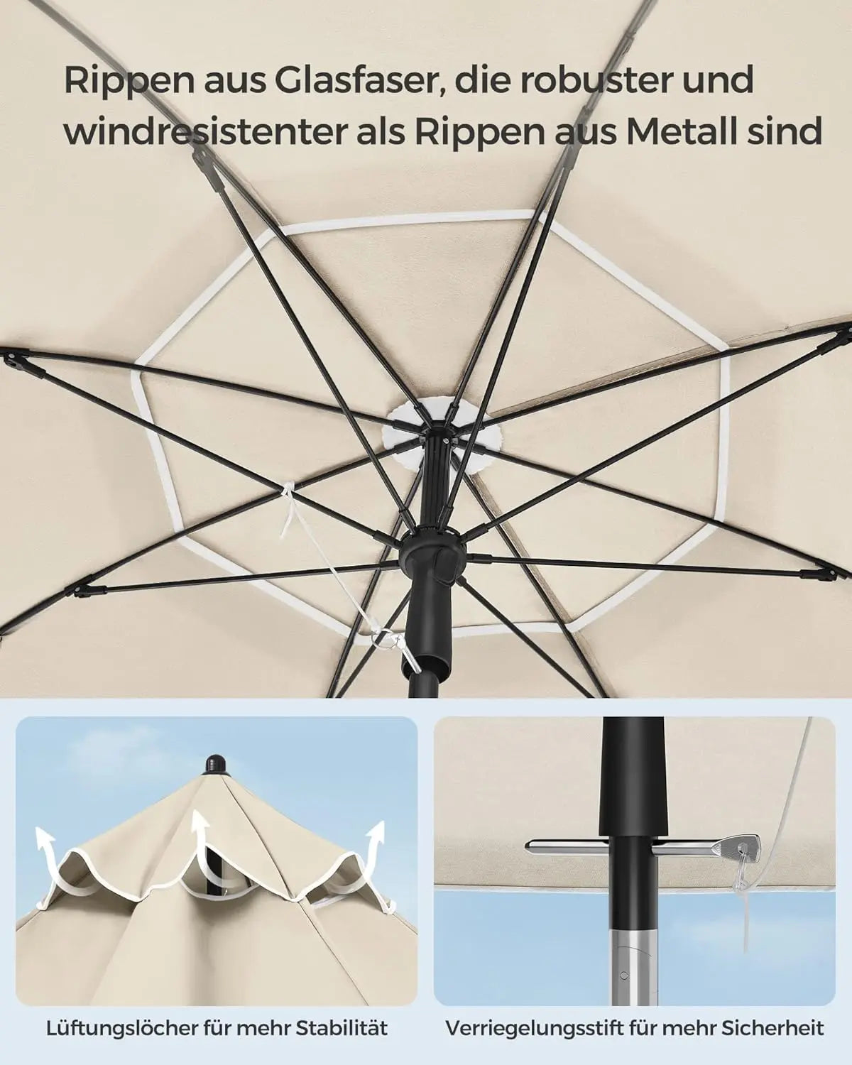 Sonnenschirm 200cm UPF50+ Beige Polyester von Songmics