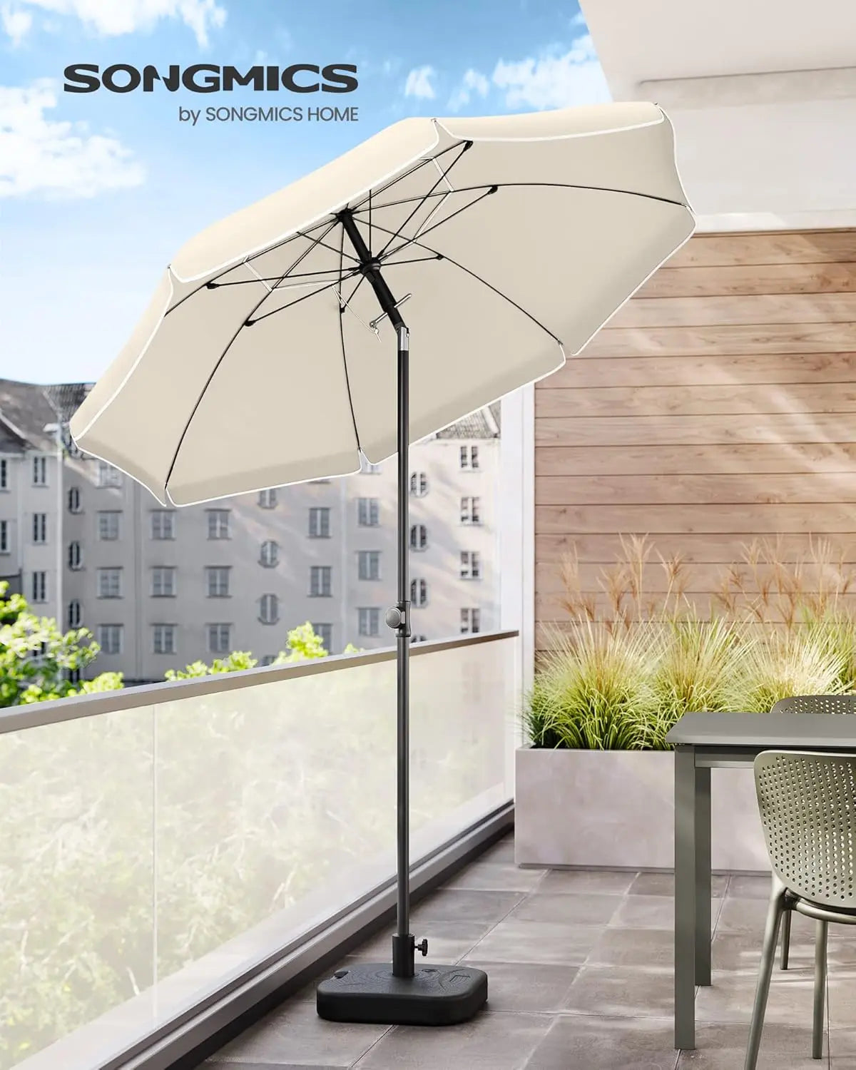 Sonnenschirm 200cm UPF50+ Beige Polyester von Songmics