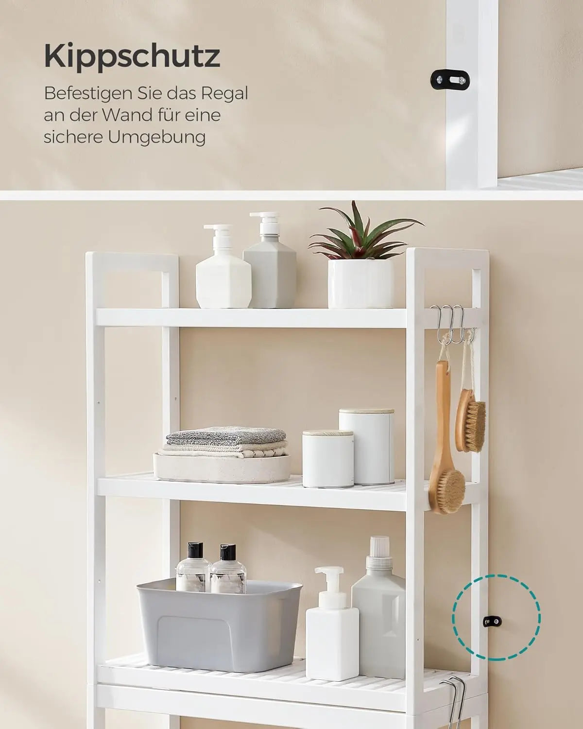 Toilettenregal Bambus 3 Ebenen Weiss von Songmics